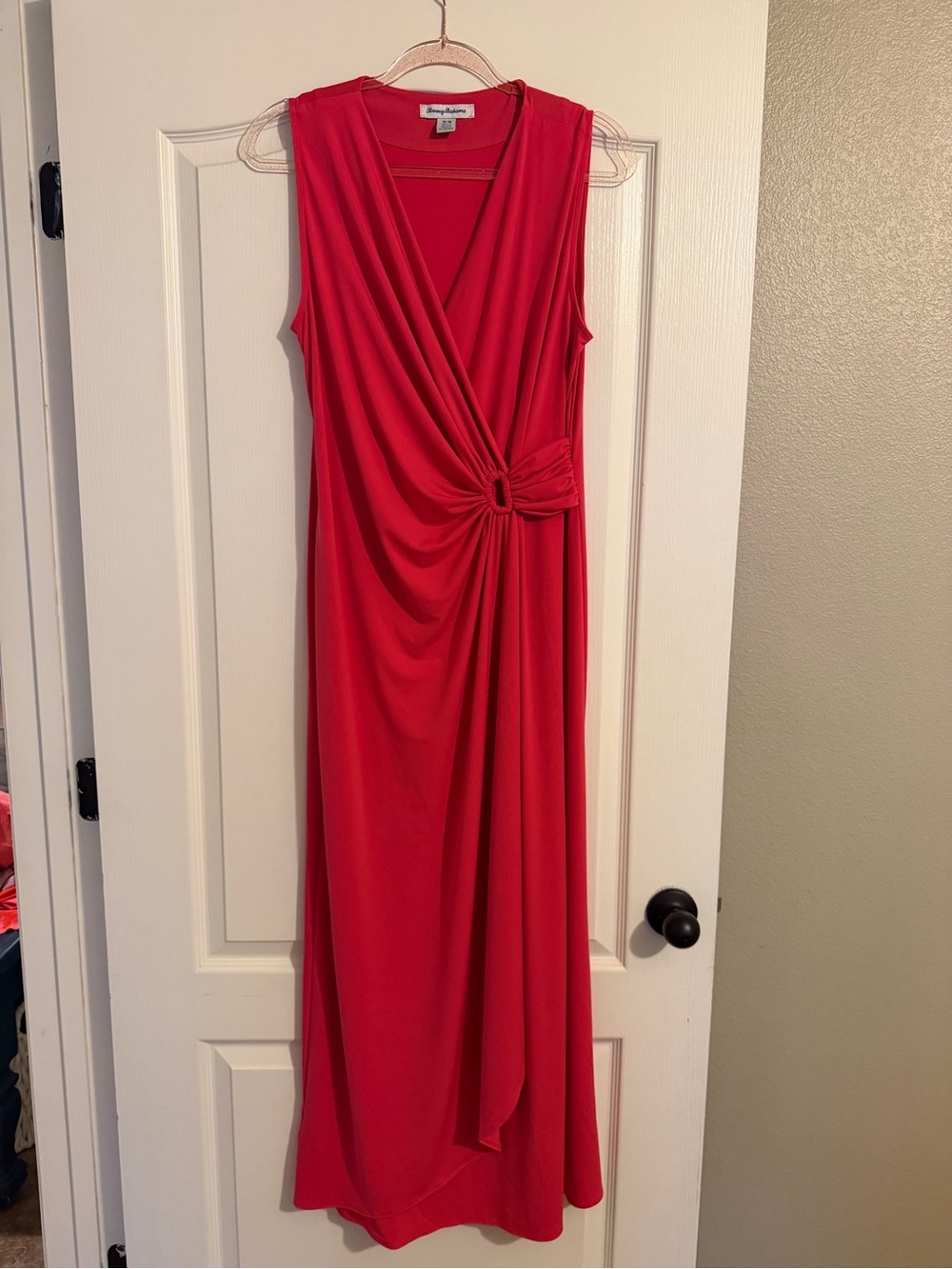 Tommy Bahama Red Sleeveless Faux-Wrap Knot Dress